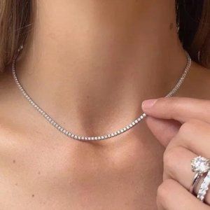 NEW “18” TENNIS 925 STERLING SILVER DIAMOND CHOKER NECKLACE